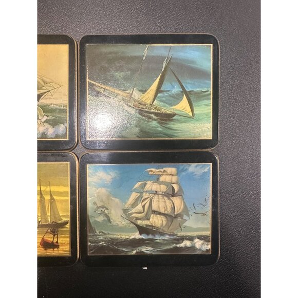 Set Of 4 Vintage Brooks Brothers Cork Back Nautical Ship Art Coasters England - Picture 4 of 6